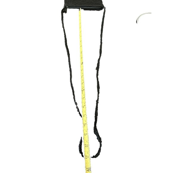 Ladies black woven Crossbody handbag w/beaded flowers on front Zip Closure - Picture 5 of 9